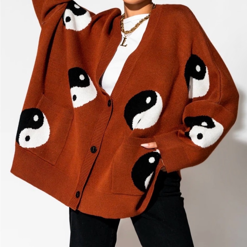 Dressed in LALA Yin Yang Rust Cardigan